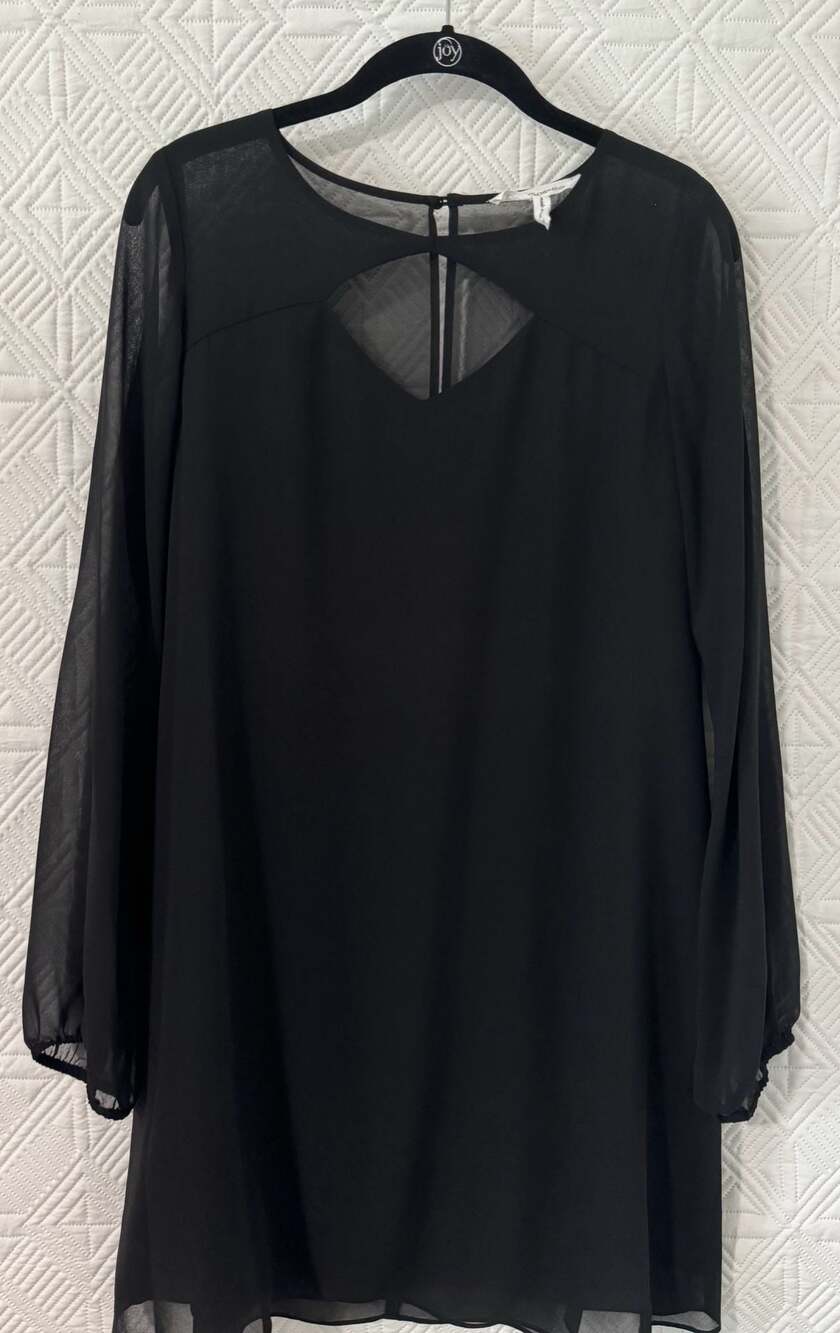 BCBGeneration Black Georgette Long Sleeve Cutout Neck Shift Dress Size S